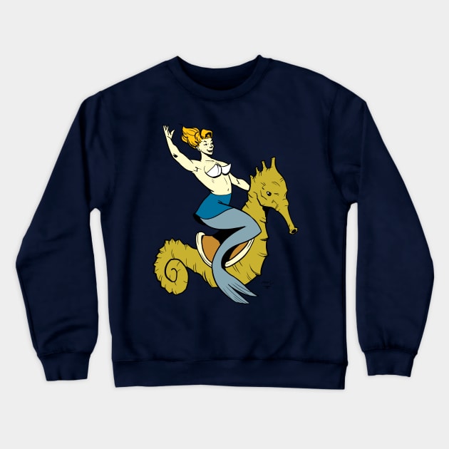 Mermaid on Seahorse Crewneck Sweatshirt by Victor Maristane